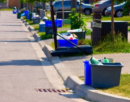 Office building with waste bins for recycling